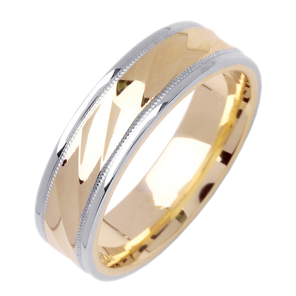 DoubleAccent 6mm 14K Two Tone Gold Milgrain Quality Comfort Fit Wedding Band Available Size (5 to 14)
