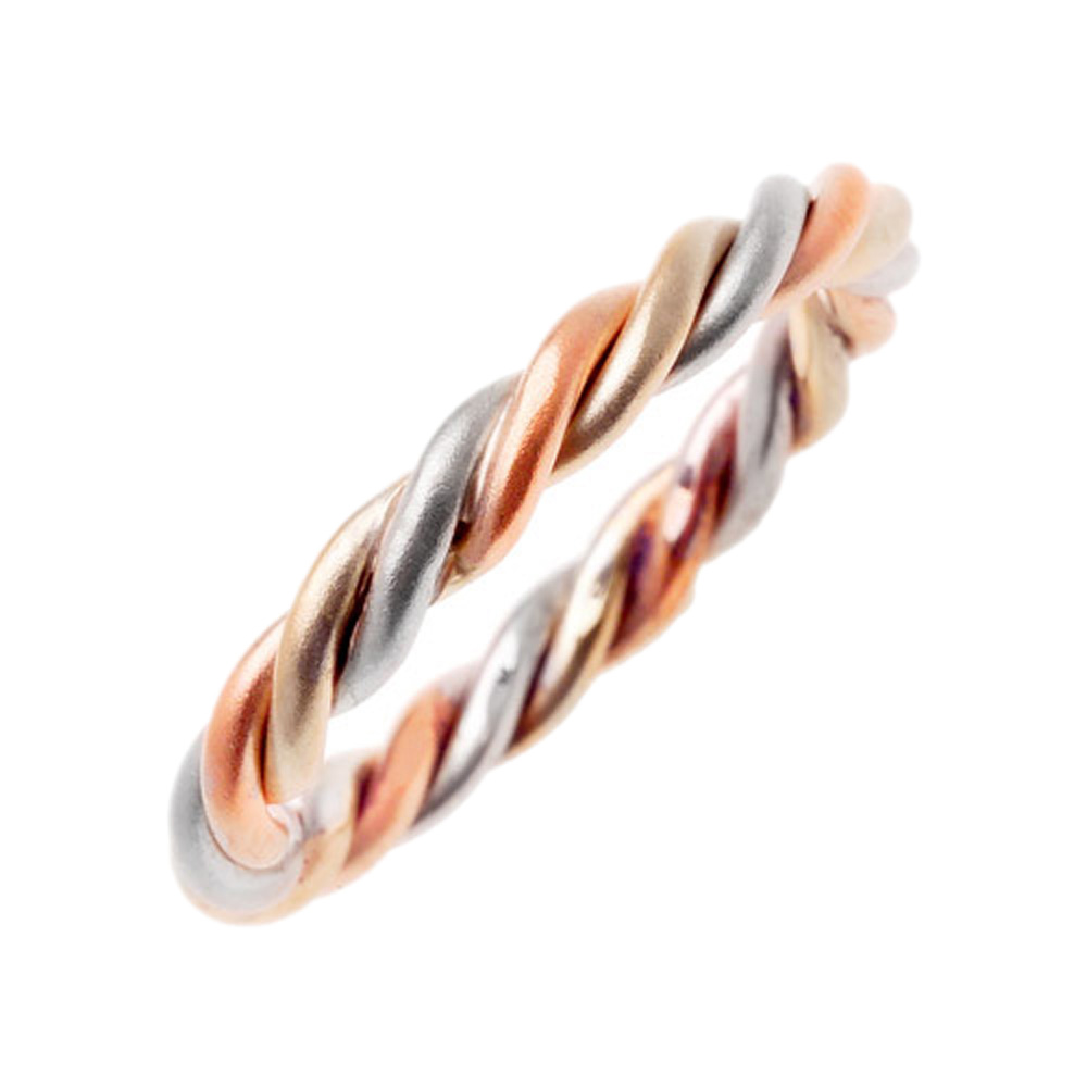 DoubleAccent 3mm 14K Tri Color Gold Wired  Comfort Fit Hand Made Wedding Band Available Size (5 to 14)