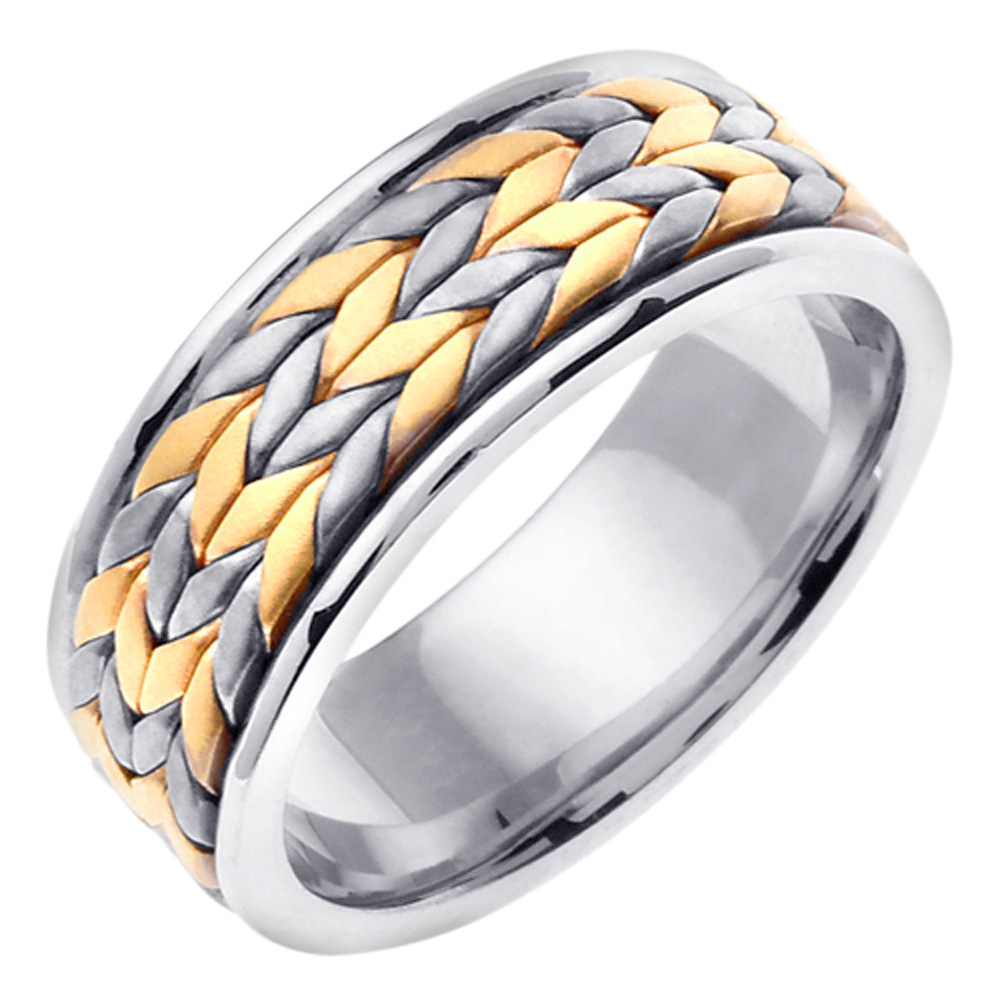 DoubleAccent 8mm 14K Two Tone Gold Braided Design  Comfort Fit Hand Made Wedding Band Available Size (5 to 14)