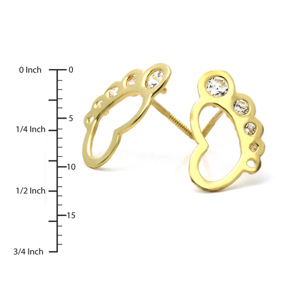 DoubleAccent 14K Gold Stud Screwback Earring Cute Baby Feet Yellow Gold Earring