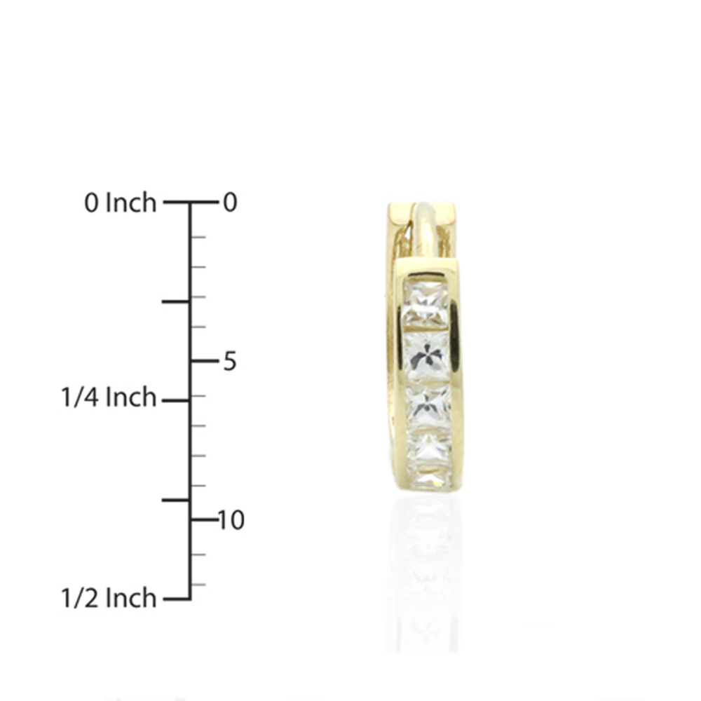 DoubleAccent 14K Yellow Gold Huggie Hoop Earrings 2.5mm, 9mm Diameter Princess Cut CZ Hoop Earrings
