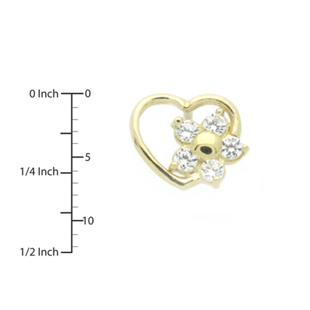 DoubleAccent 14K Gold Stud Earring Heart with Flower Yellow Gold Earring with Safety-Back