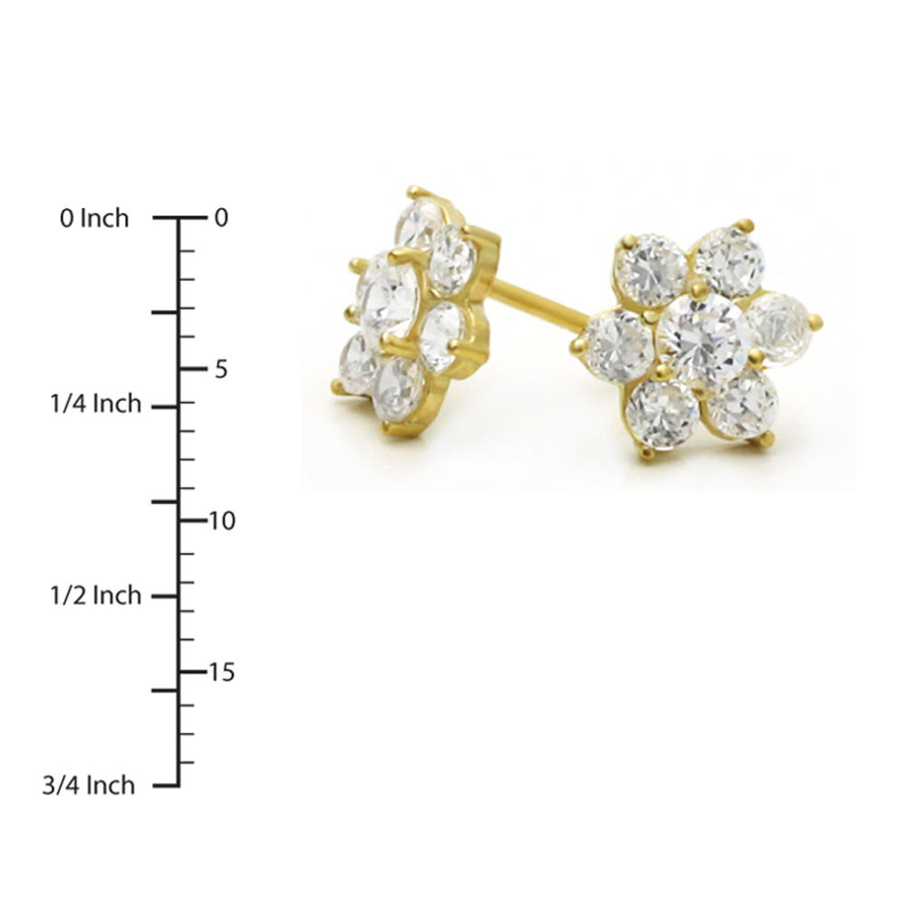 DoubleAccent 14K Gold Stud Earring Flower Yellow Gold Earring with Safety Back
