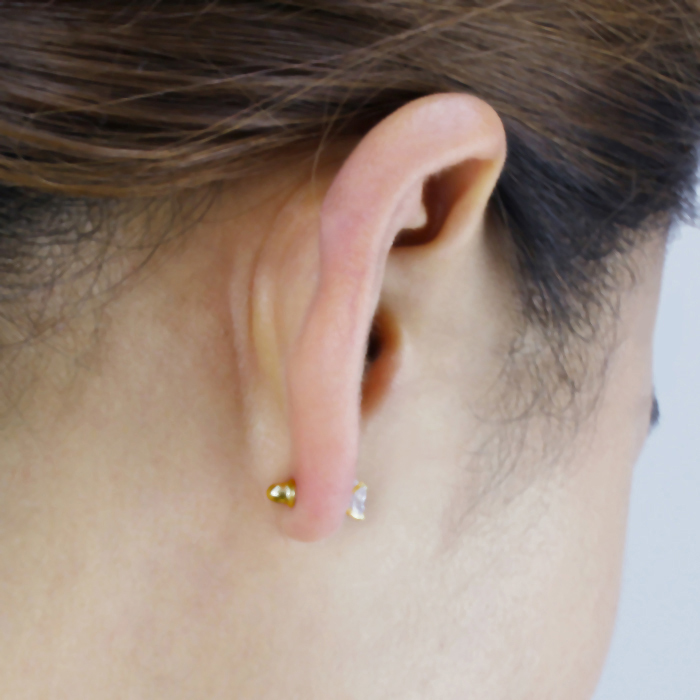 DoubleAccent 14K Gold Stud Screwback Earring Pink & White Stone Heart Yellow Gold Earrings