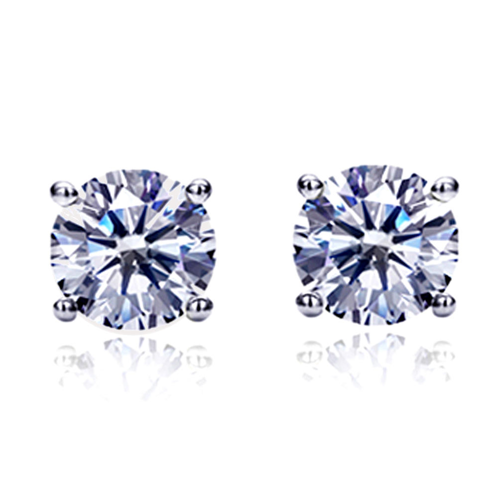 DoubleAccent 14K White Gold 7mm Round Cubic Zirconia Stud Earring with Safety back For Women & Children