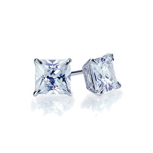 Doubleaccent 14k White Gold 4mm Square Princess Cut Cubic Zirconia Doubleaccent 14k White Gold 4mm Square Princess Cut Cubic Zirconia Stud Earring With Safety Back For Women Children