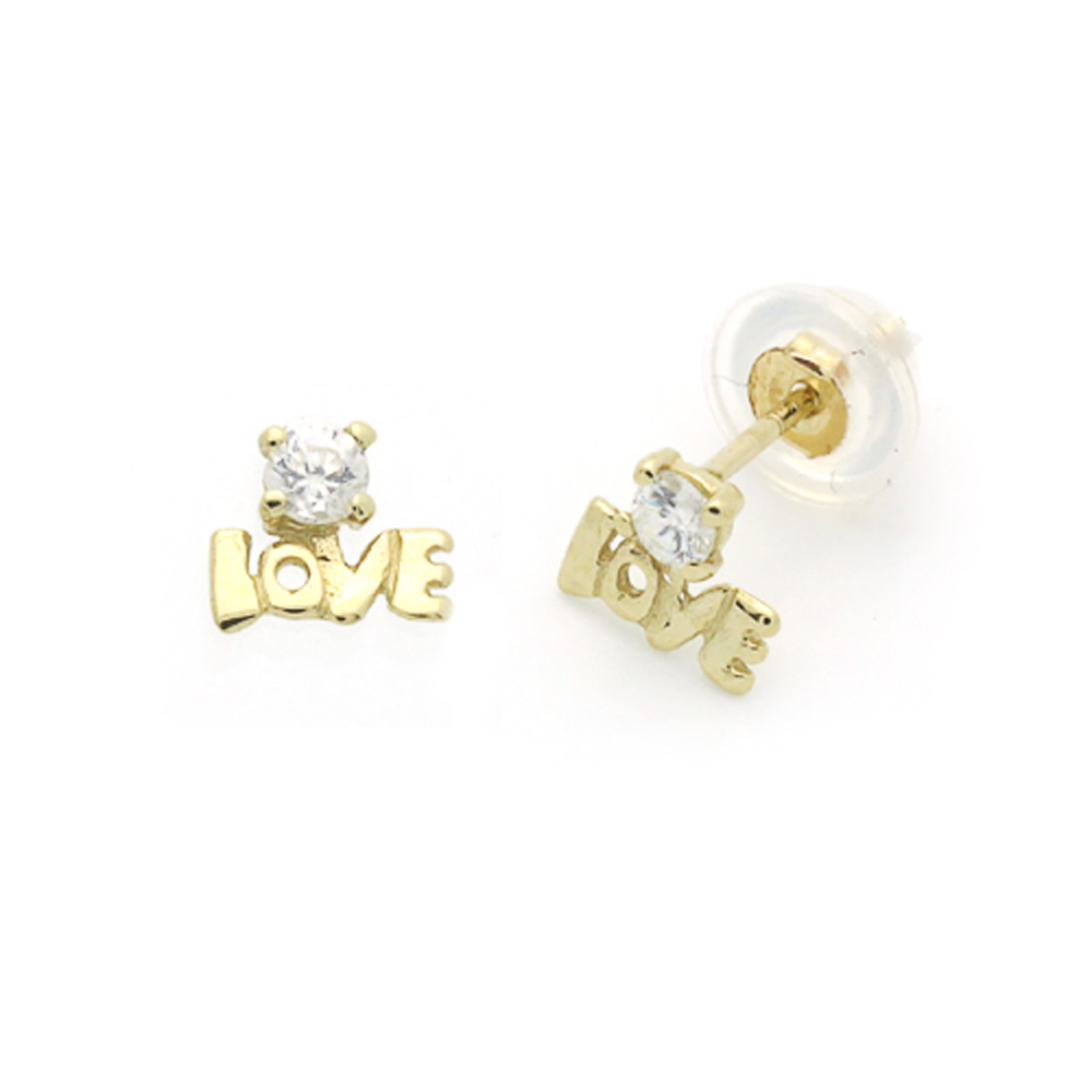 DoubleAccent 14K Gold Stud Earring Love Yellow Gold Earring