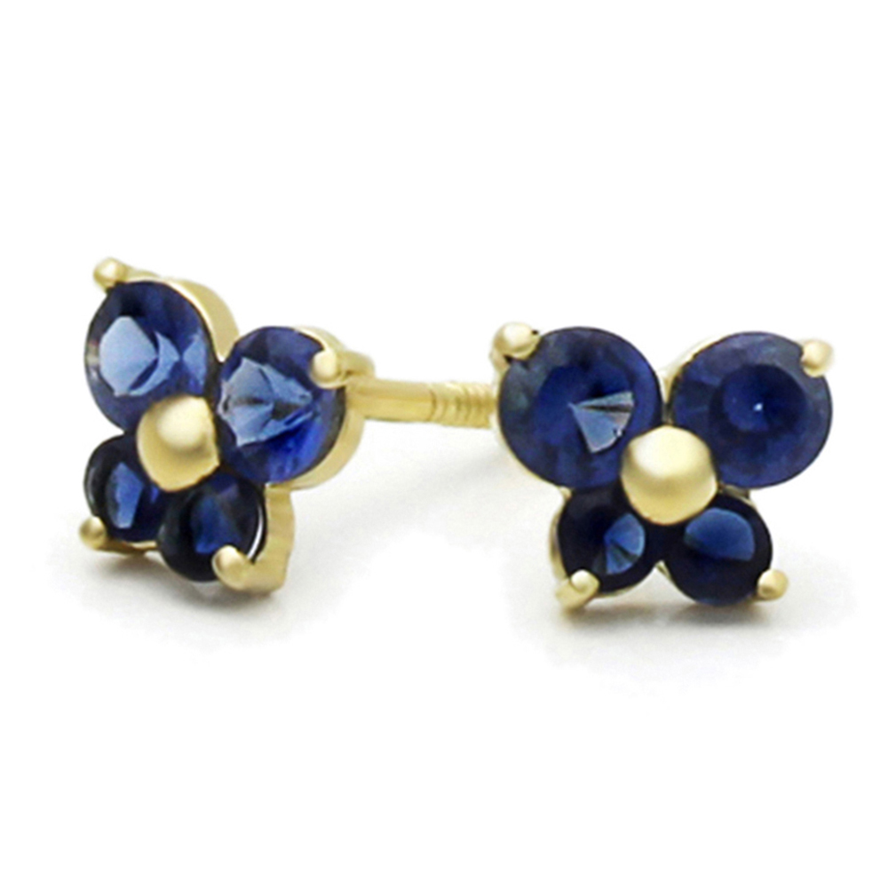 DoubleAccent 14K Gold Stud Screwback Earring Blue Sapphire Butterfly Earring  (September, Sapphire)