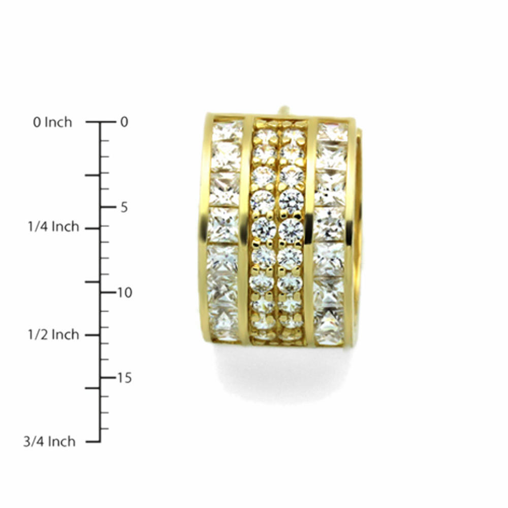 Double Accent 14K Yellow Gold Cubic Zirconia Channel Setting Round Brilliant & Princess Cut CZ Huggie Hoop Earrings