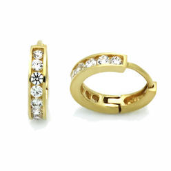 Double Accent 14K Yellow Gold Cubic Zirconia Channel Setting 2mm Width Round Brilliant Cut CZ Huggie Hoop Earrings