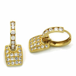 Double Accent 14K Yellow Gold Cubic Zirconia Pave Setting Huggie Dangle Earring