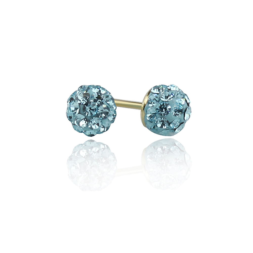 Double Accent 14K Gold Stud Earring Blue Swarovski Crystal Ball Stud Screwback Earring  for Women