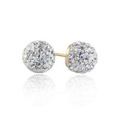 Swarovski Crystal Ball Stud Earrings Double Accent 14k Gold Stud Earring White Swarovski Crystal Ball Back For Women