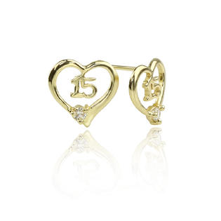 Double Accent 14k Gold Stud Earring Quinceanera Sweet 15 Double Accent 14k Gold Stud Earring Quinceanera Sweet 15 Back For Women