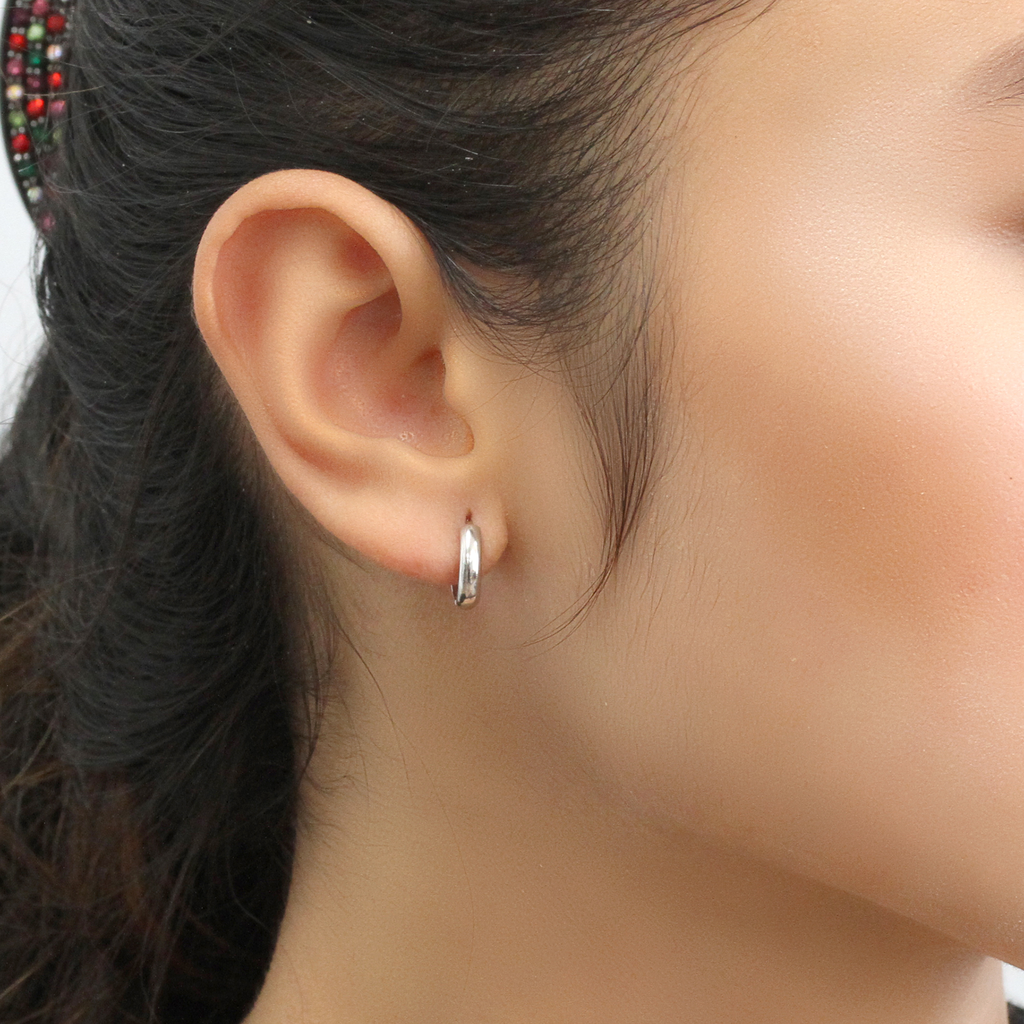 Doubleaccent 14k Gold Huggie Hoop Earrings 3mm 10mm Diameter White Doubleaccent 14k Gold Huggie Hoop Earrings 3mm 10mm Diameter White Domed