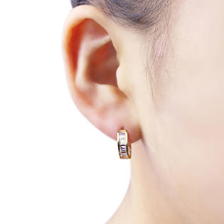 Doubleaccent 14k Gold Huggie Hoop Earrings 4mm 11mm Diameter Yellow Doubleaccent 14k Gold Huggie Hoop Earrings 4mm 11mm Diameter Yellow Cz Baguette