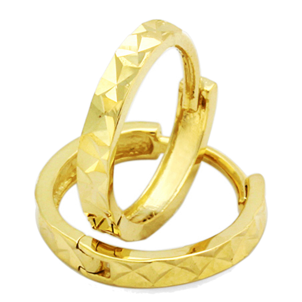 DoubleAccent 14K Gold Huggie Earrings  2mm Diamond Cut Yellow Gold Huggie Hoop Earrings