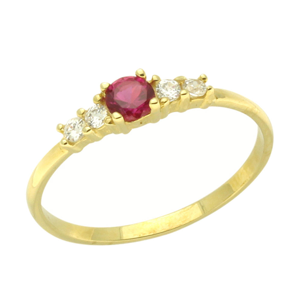 DoubleAccent 14K Baby Ring Red and White CZ Yellow Gold Ring Size 2 To 5 For Baby, Kids And Teens