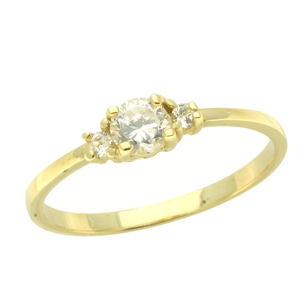 DoubleAccent 14K Baby Ring White CZ Yellow Gold Ring Size 2 To 5 For Baby, Kids And Teens