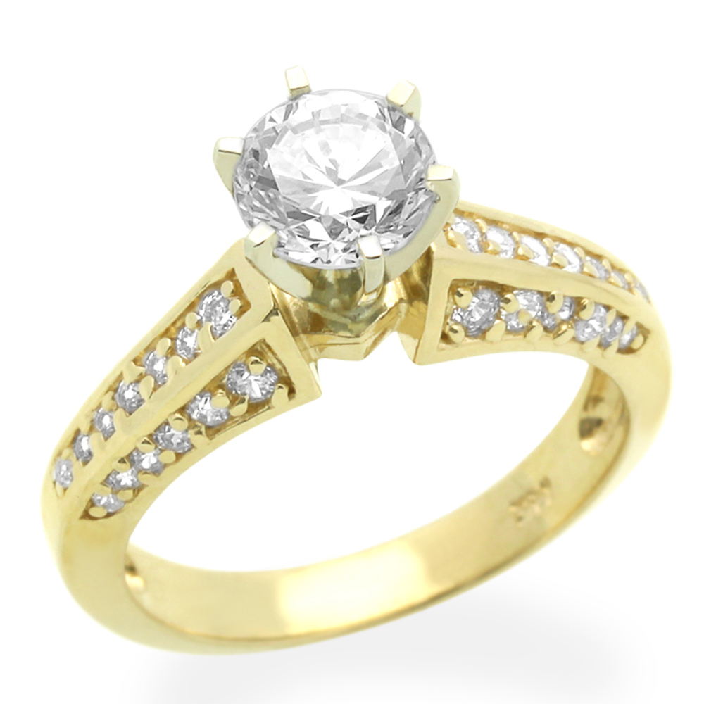 DoubleAccent 14K Yellow Gold Round 1 carat Simulated Diamond CZ Solitaire engagement Ring