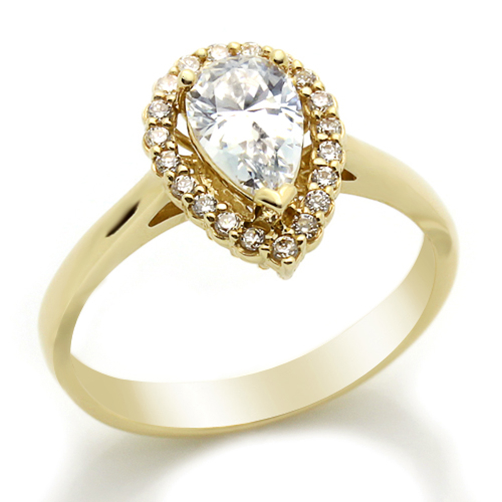 DoubleAccent 14K Yellow Gold Pear 1.2 carat Simulated Diamond CZ Solitaire engagement Ring