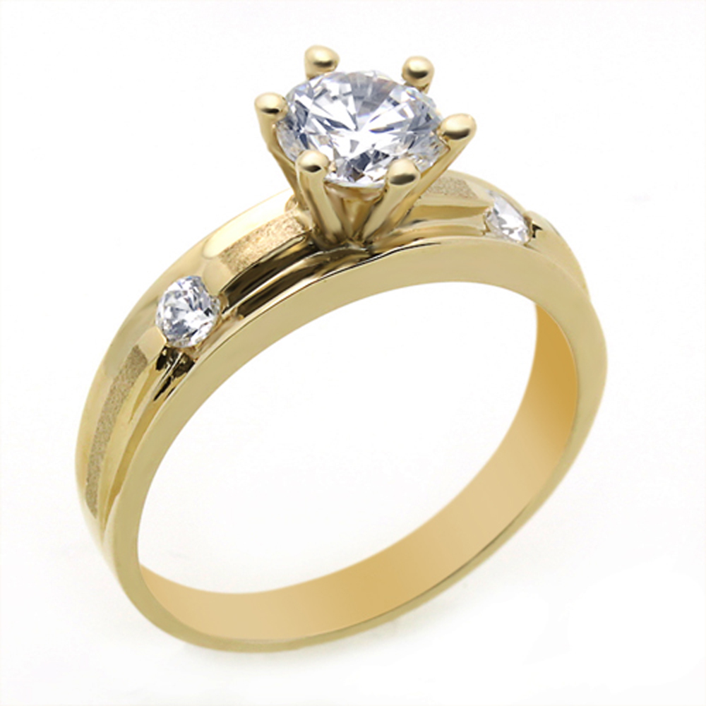 DoubleAccent 14K Yellow Gold Round 1 carat Simulated Diamond CZ Solitaire Engagement Ring