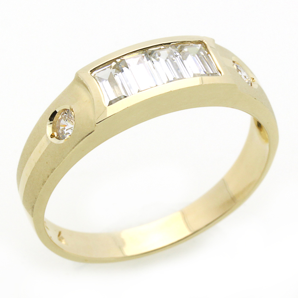 DoubleAccent 14K Yellow Gold Simulated Diamond CZ Setting Mens Wedding Band  (Size 8 to 11)Size 10