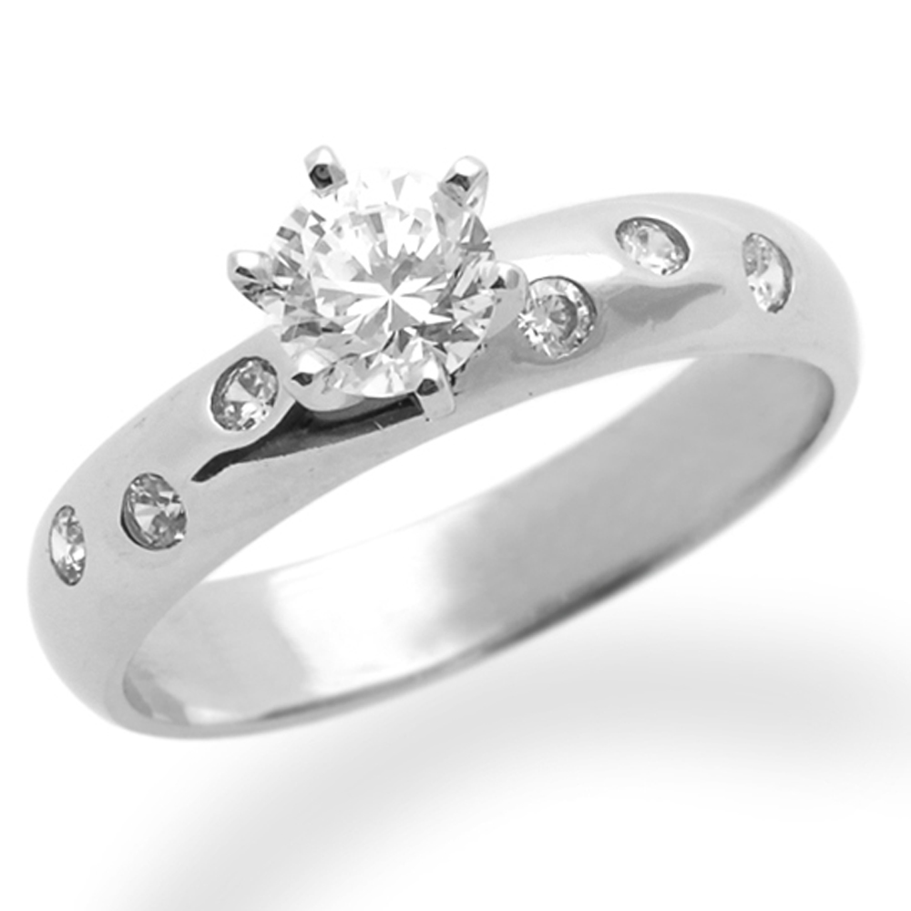 DoubleAccent 14K White Gold Simulated Diamond CZ Round Cut Solitaire Engagement Ring