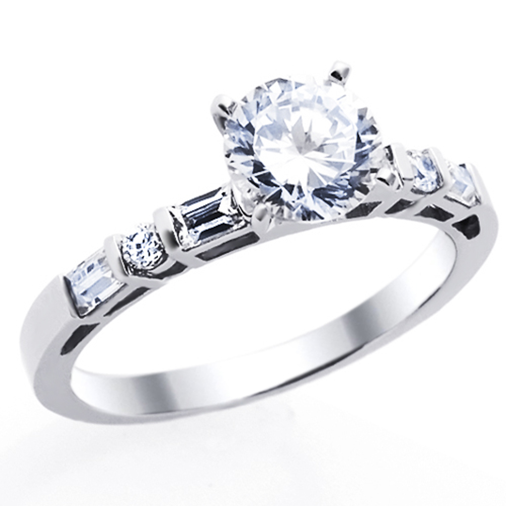 DoubleAccent 14K White Gold 1ct Simulated Diamond CZ Round Cut Solitaire Engagement Ring Set