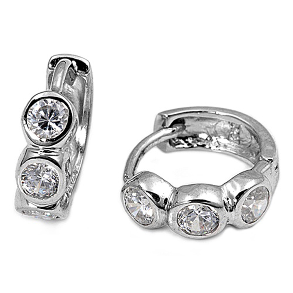 DoubleAccent Sterling Silver White Cubic Zirconia Huggie Earring