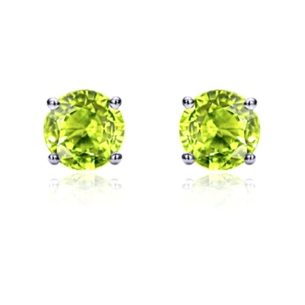 DoubleAccent Sterling Silver 8mm Round CZ Earrings Casting Prong Setting Stud Earring - Aug-Peridot