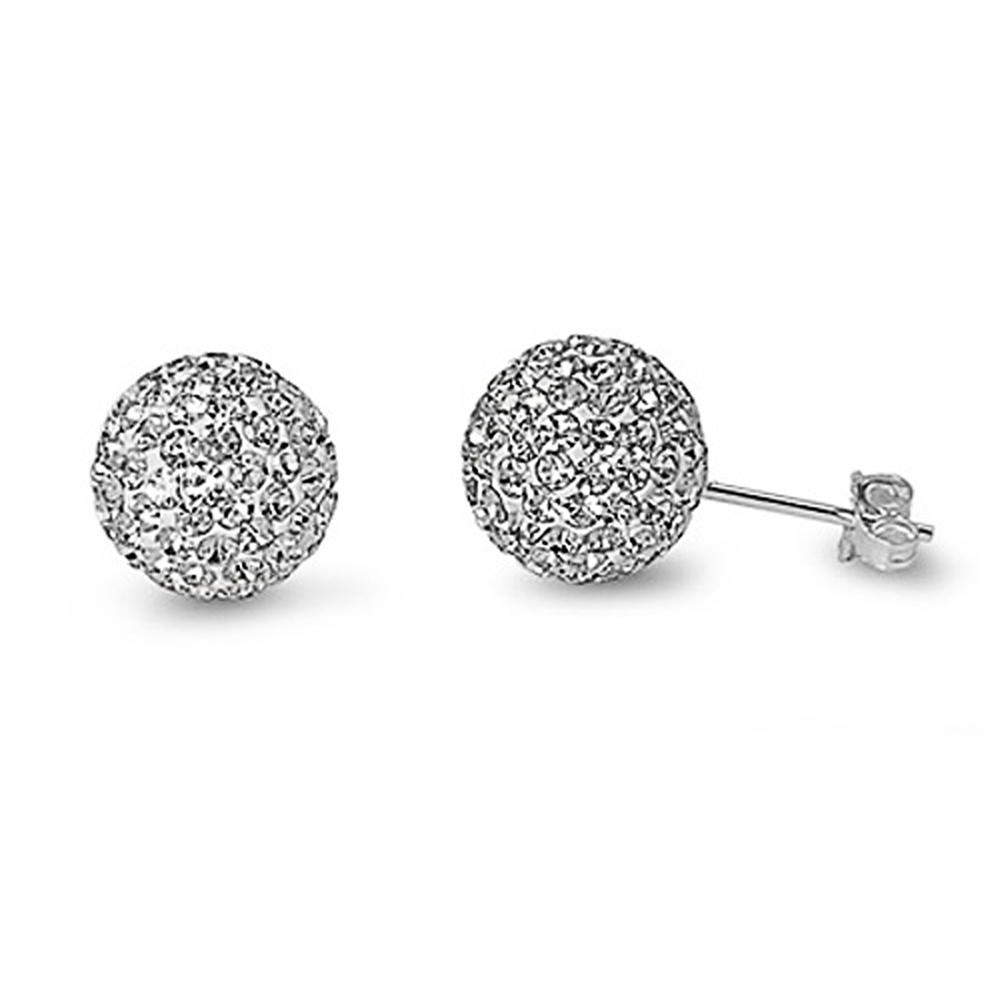 DoubleAccent Sterling Silver Clear Swarovski Crystal Ball Stud Earring - 10mm