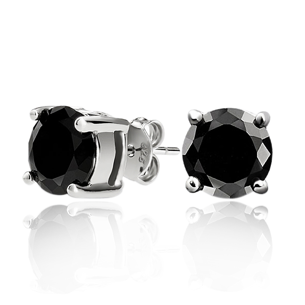 DoubleAccent Sterling Silver 4mm Round CZ Earrings Casting Prong Setting Stud Earring - Black