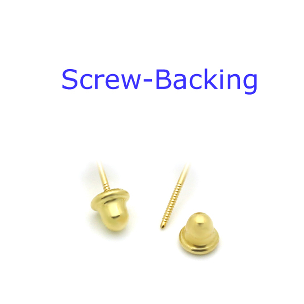 DoubleAccent 14K Yellow Gold Screwback Stud Earring 5mm Round Pearl Stud Earring