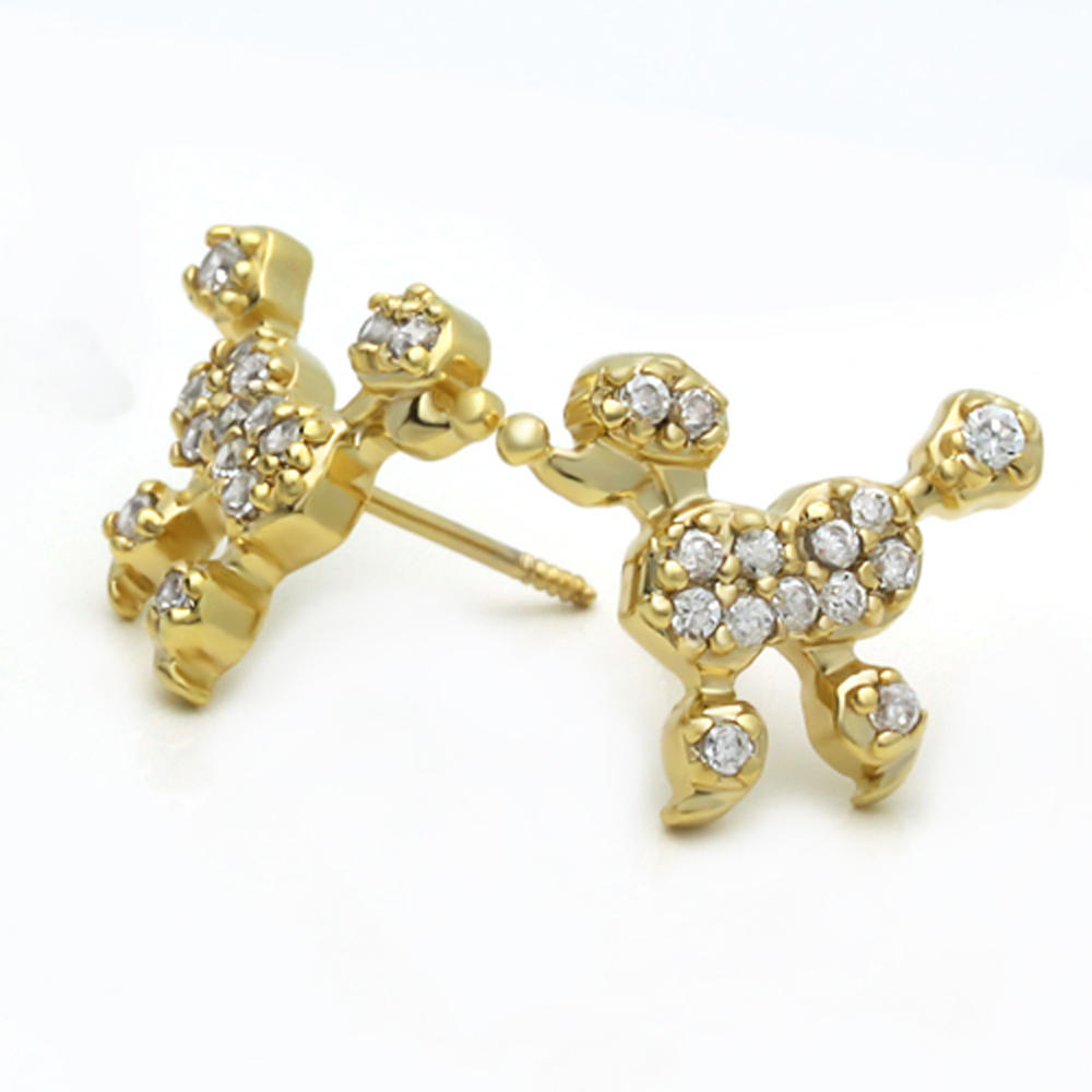 DoubleAccent 14K Yellow Gold Plated Puddle CZ Stud Screw Back Earrings For Children & Women