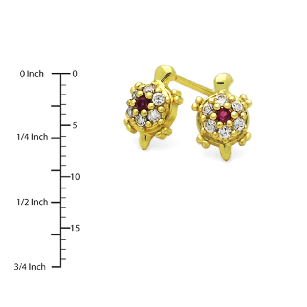 DoubleAccent 14K Yellow Gold Plated Small Turtle CZ Stud Screw Back Earrings For Children & Women