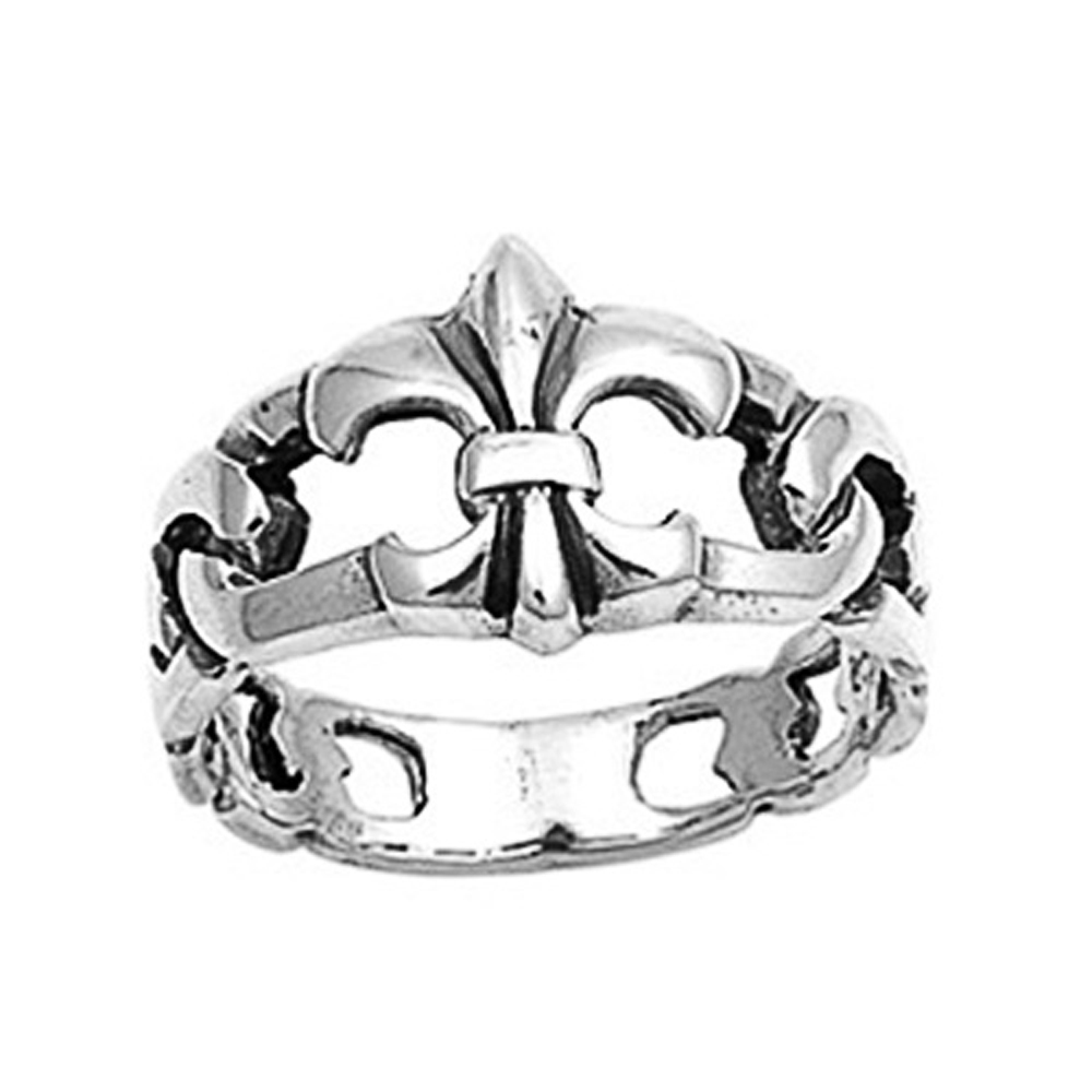 Double Accent Rhodium Plated Sterling Silver Wedding & Engagement Ring  Fleur De Lise Ring 13MM ( Size 4 to 8)