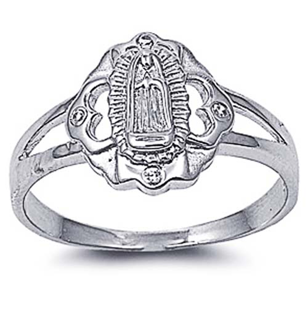 Double Accent Rhodium Plated Sterling Silver Wedding & Engagement Ring Clear CZ Virgin Mary Ring 13MM ( Size 4 to 9)