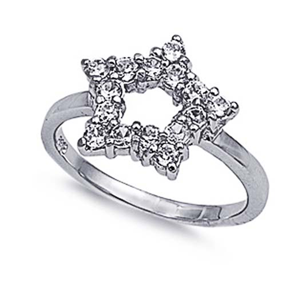 Double Accent Rhodium Plated Sterling Silver Wedding & Engagement Ring Clear CZ Star Ring 9MM ( Size 5 to 9)