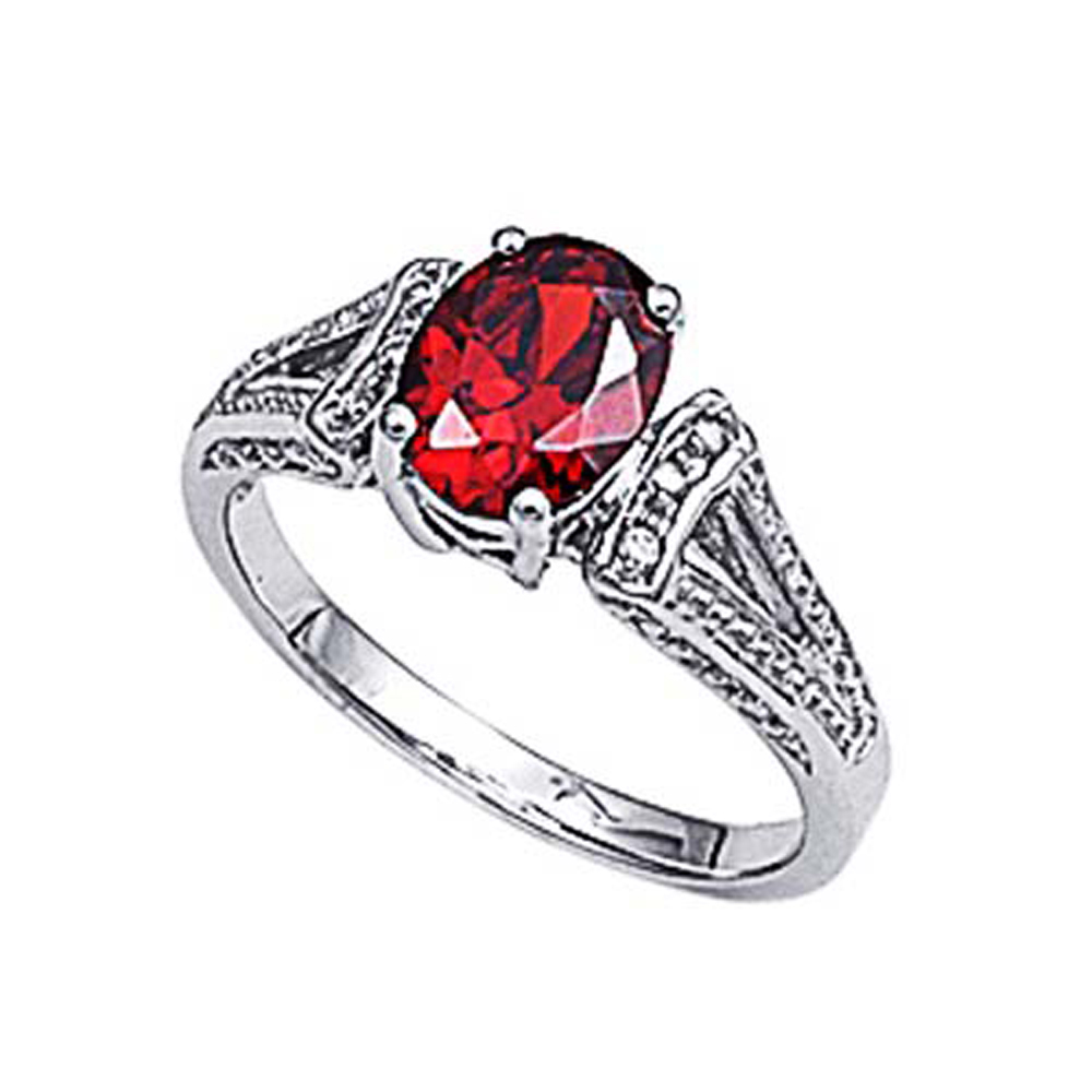 Double Accent Rhodium Plated Sterling Silver Wedding & Engagement Ring Ruby, Clear CZ Ladies Ring 10MM ( Size 5 to 8)