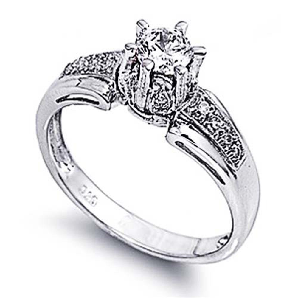 Double Accent Rhodium Plated Sterling Silver Wedding & Engagement Ring Clear CZ Prong Set Ring MM ( Size 6 to 10)