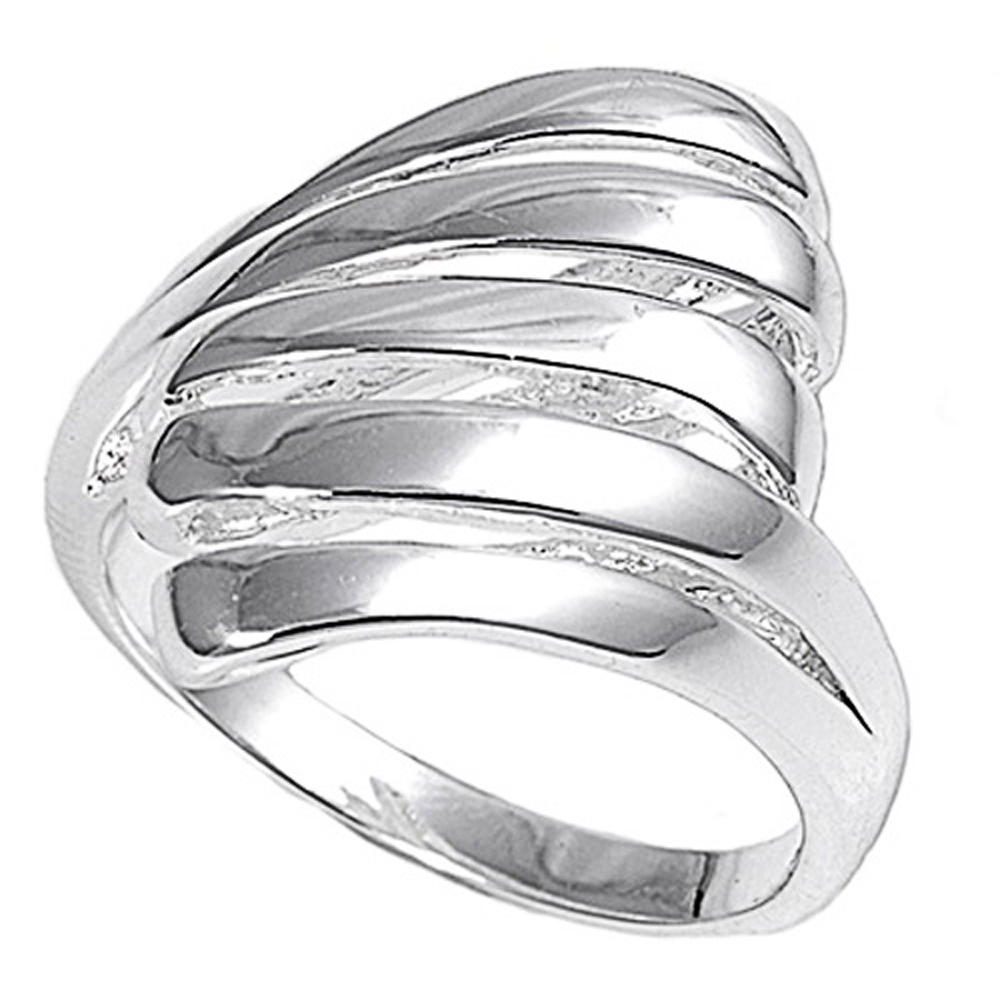 Double Accent Rhodium Plated Sterling Silver Wedding & Engagement Ring  Striped Pattern Ring 22MM ( Size 6 to 10)