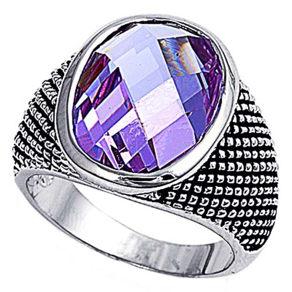 Double Accent Rhodium Plated Sterling Silver Wedding & Engagement Ring Lavendar CZ Oval Cut Ring MM ( Size 7 to 11)