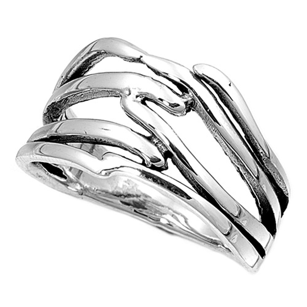 Double Accent Rhodium Plated Sterling Silver Wedding & Engagement Ring  Line Band 12MM ( Size 6 to 10)