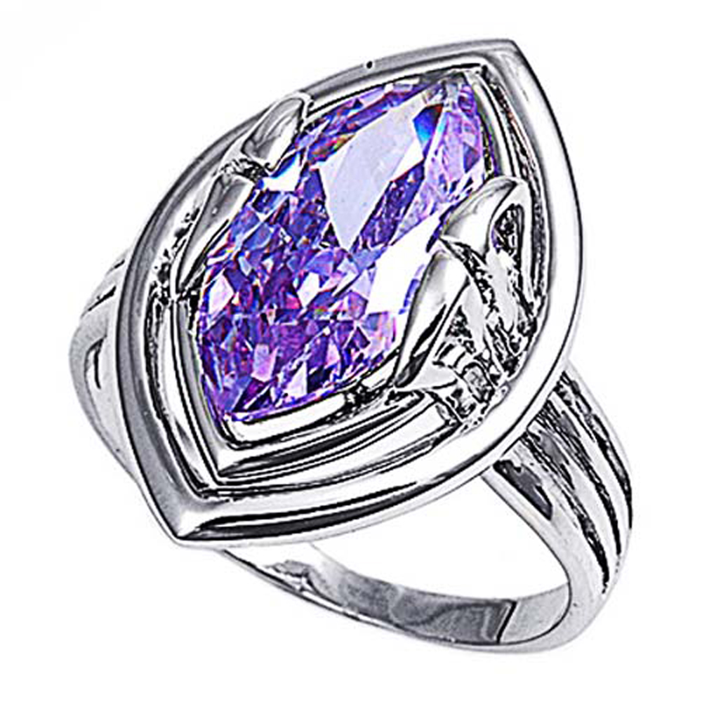 Double Accent Rhodium Plated Sterling Silver Wedding & Engagement Ring Lavendar CZ Marquise Shape Ring MM ( Size 6 to 9)