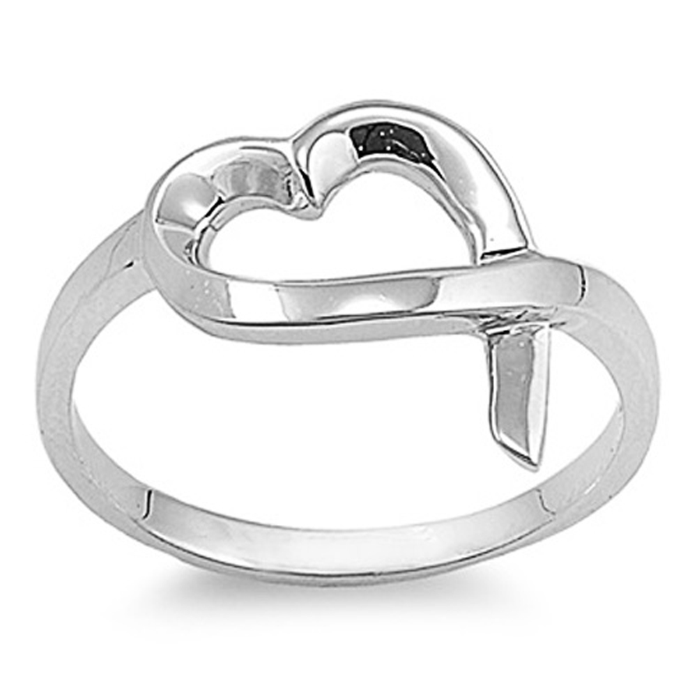 Double Accent Rhodium Plated Sterling Silver Wedding & Engagement Ring  Heart Ring 13MM ( Size 4 to 9)