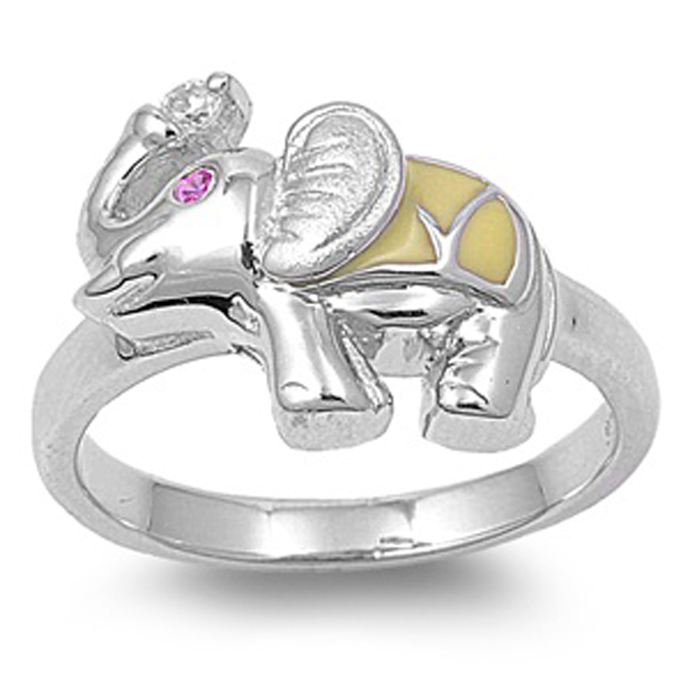Double Accent Rhodium Plated Sterling Silver Wedding & Engagement Ring Ruby CZ Elephant Ring 12MM ( Size 4 to 9)