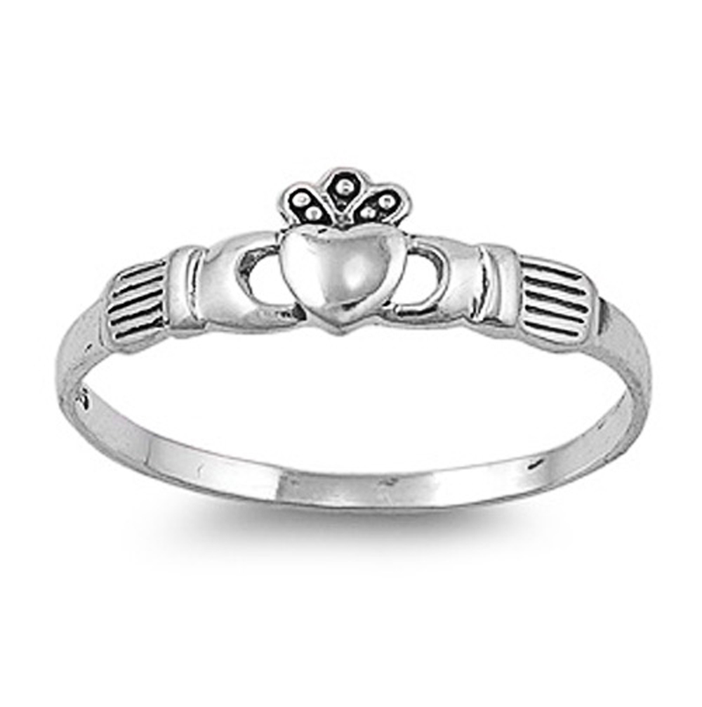 Double Accent Rhodium Plated Sterling Silver Wedding & Engagement Ring  Claddagh Ring  7MM ( Size 2 to 8)