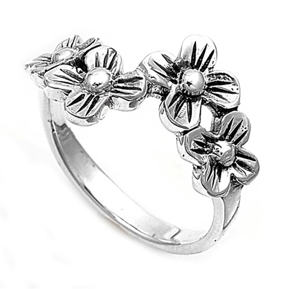 Double Accent Rhodium Plated Sterling Silver Wedding & Engagement Ring  Plumeria ring 13MM ( Size 5 to 10)