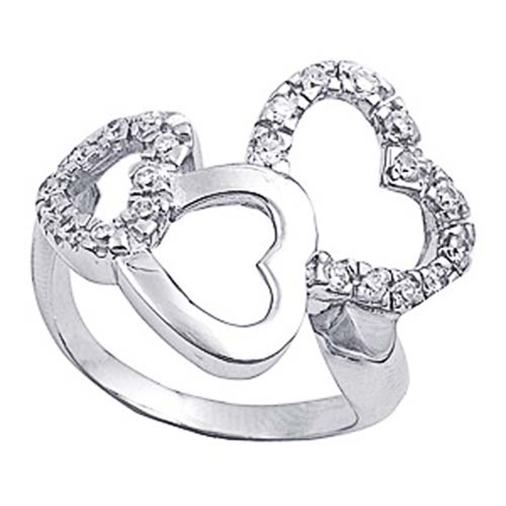 Double Accent Rhodium Plated Sterling Silver Wedding & Engagement Ring Clear CZ Heart Ring 21MM ( Size 5 to 9)